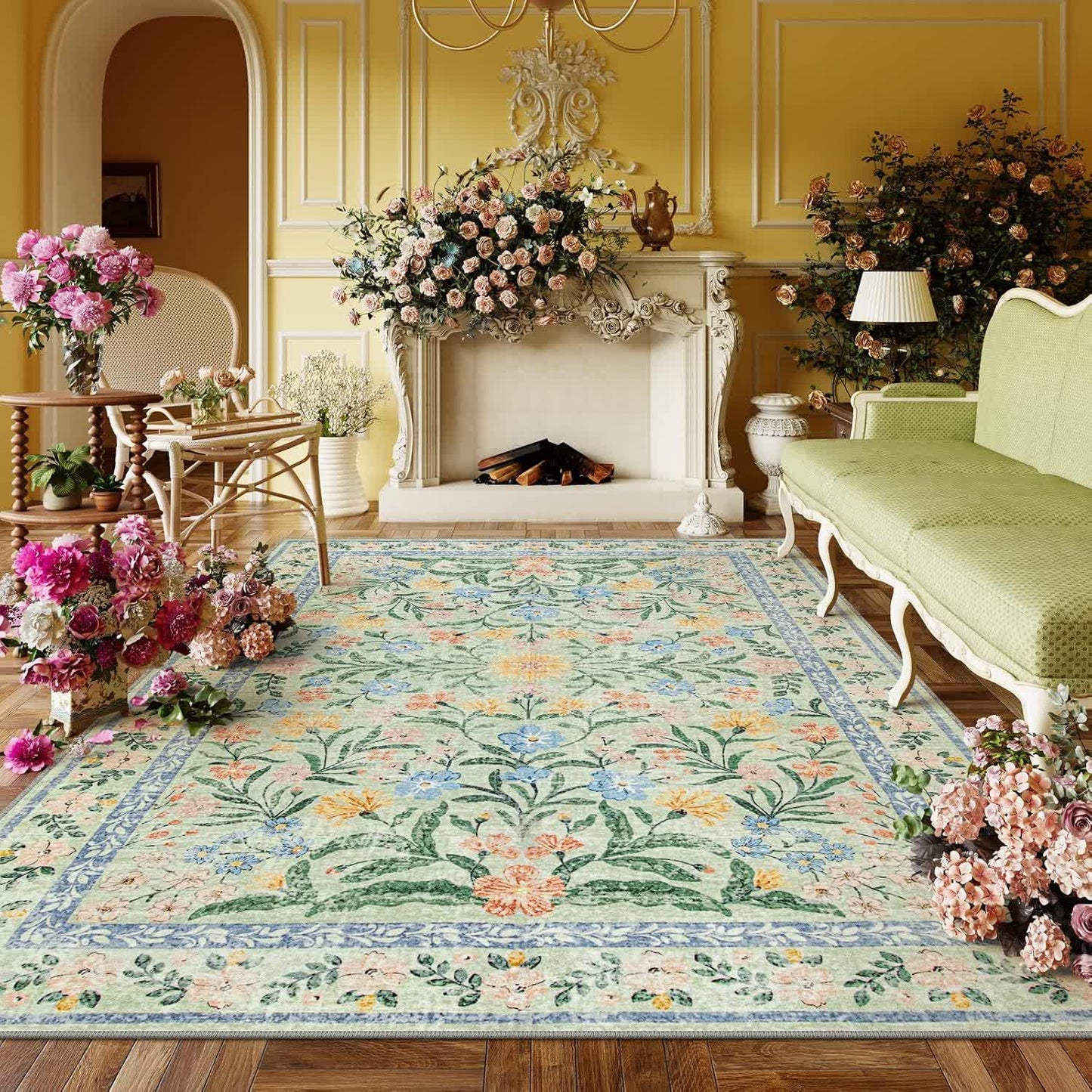 Eleganter pastoraler floraler Kristall-Samtteppich