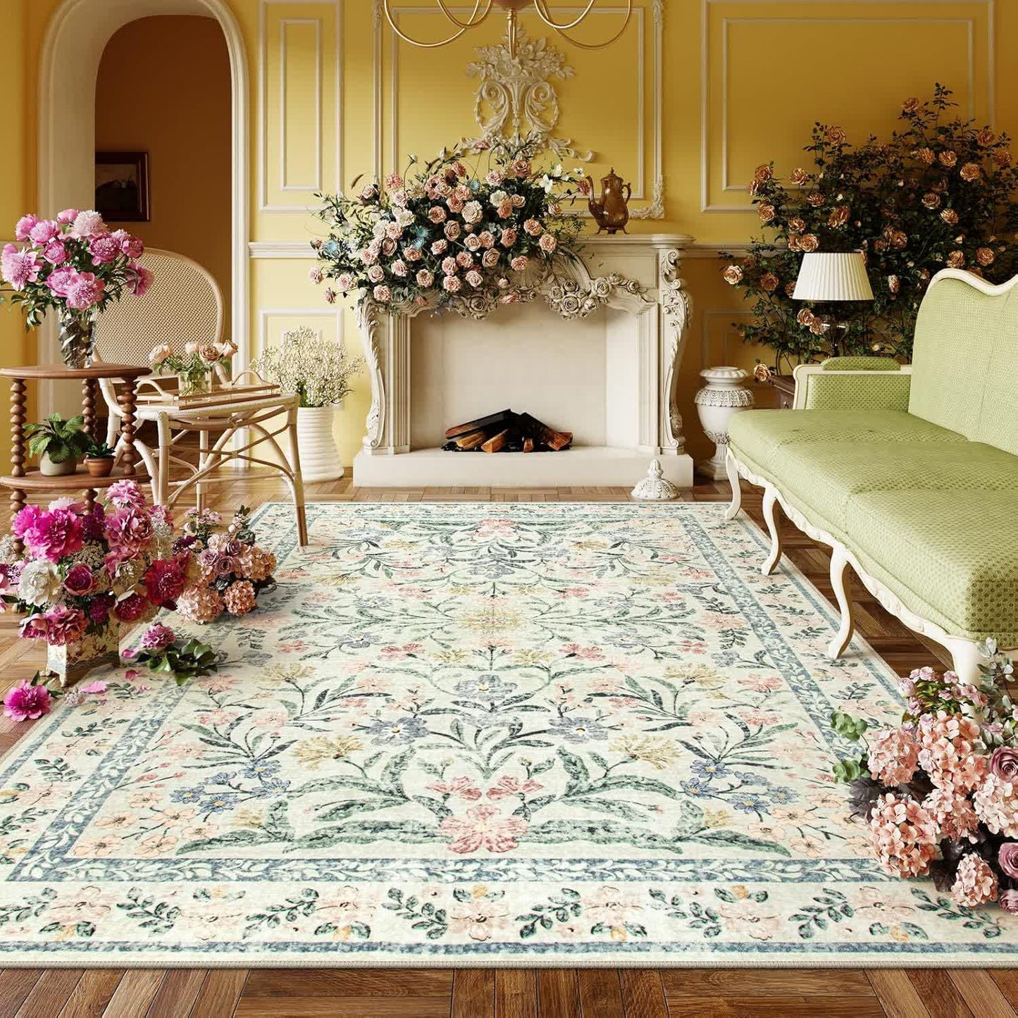 Eleganter pastoraler floraler Kristall-Samtteppich