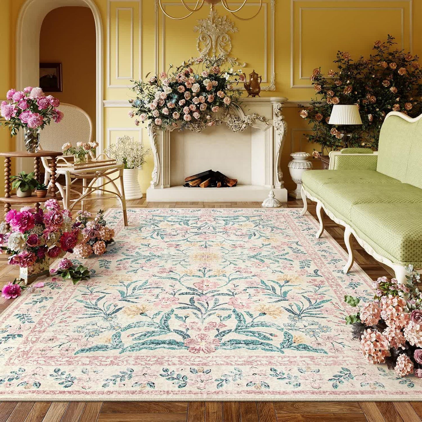Eleganter pastoraler floraler Kristall-Samtteppich