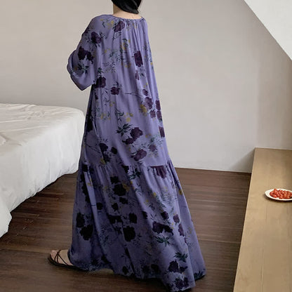 Atmungsaktives, weiches, langes Nachthemd mit Retro-Blumenmuster