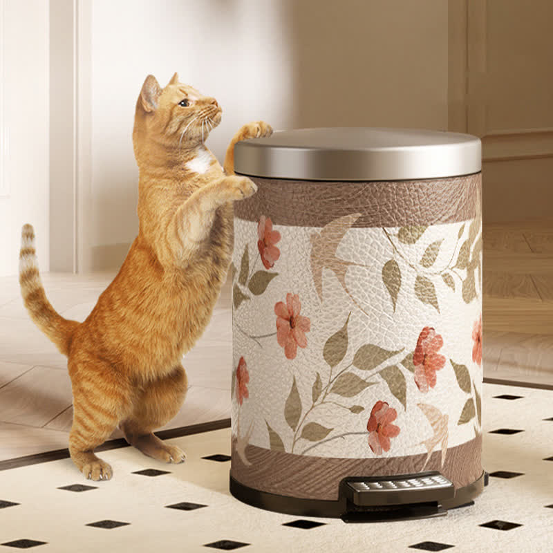 Luxuriöser Leder-Mülleimer mit Blumen- und Vogelmotiv