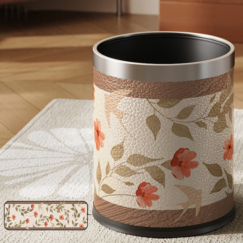 Luxuriöser Leder-Mülleimer mit Blumen- und Vogelmotiv
