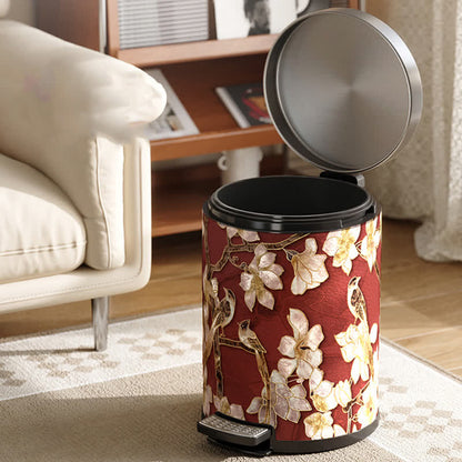 Luxuriöser Leder-Mülleimer mit Blumen- und Vogelmotiv