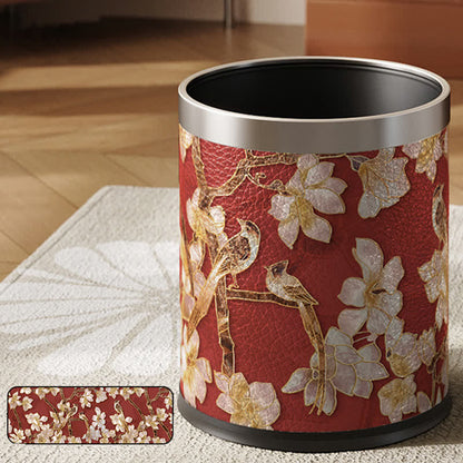 Luxuriöser Leder-Mülleimer mit Blumen- und Vogelmotiv