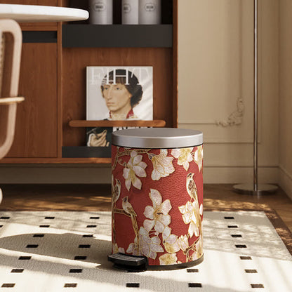 Luxuriöser Leder-Mülleimer mit Blumen- und Vogelmotiv