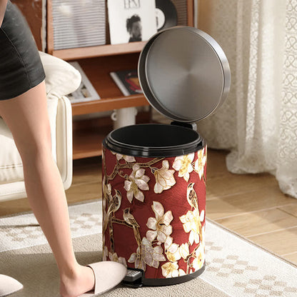 Luxuriöser Leder-Mülleimer mit Blumen- und Vogelmotiv