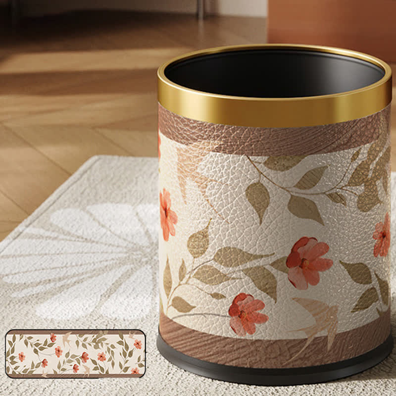 Luxuriöser Leder-Mülleimer mit Blumen- und Vogelmotiv