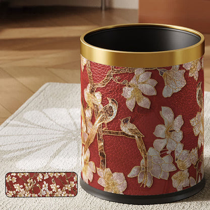 Luxuriöser Leder-Mülleimer mit Blumen- und Vogelmotiv