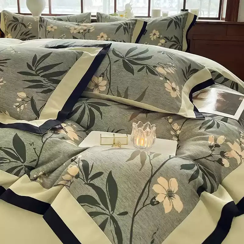 Bettwäscheset mit Blumenmuster aus gebürsteter Baumwolle (4-teilig)