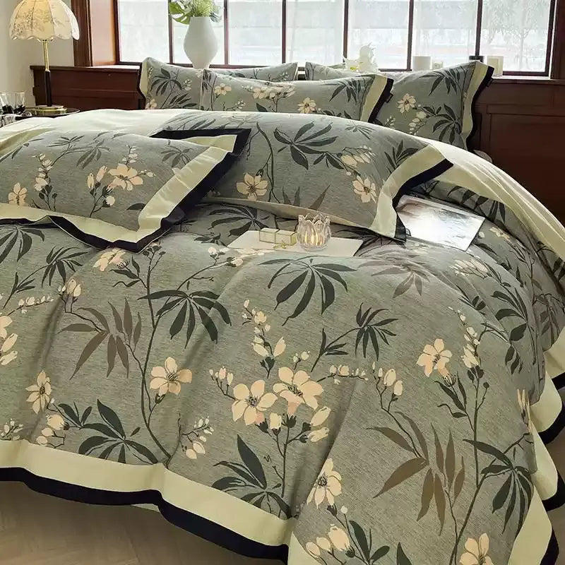 Bettwäscheset mit Blumenmuster aus gebürsteter Baumwolle (4-teilig)