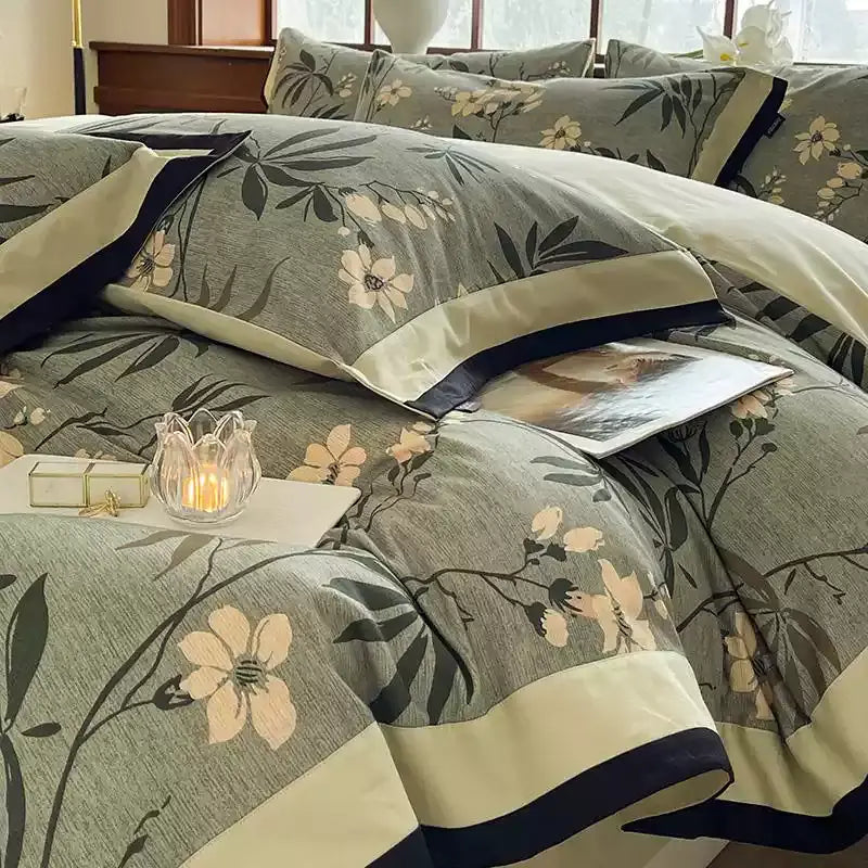 Bettwäscheset mit Blumenmuster aus gebürsteter Baumwolle (4-teilig)