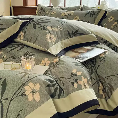 Bettwäscheset mit Blumenmuster aus gebürsteter Baumwolle (4-teilig)