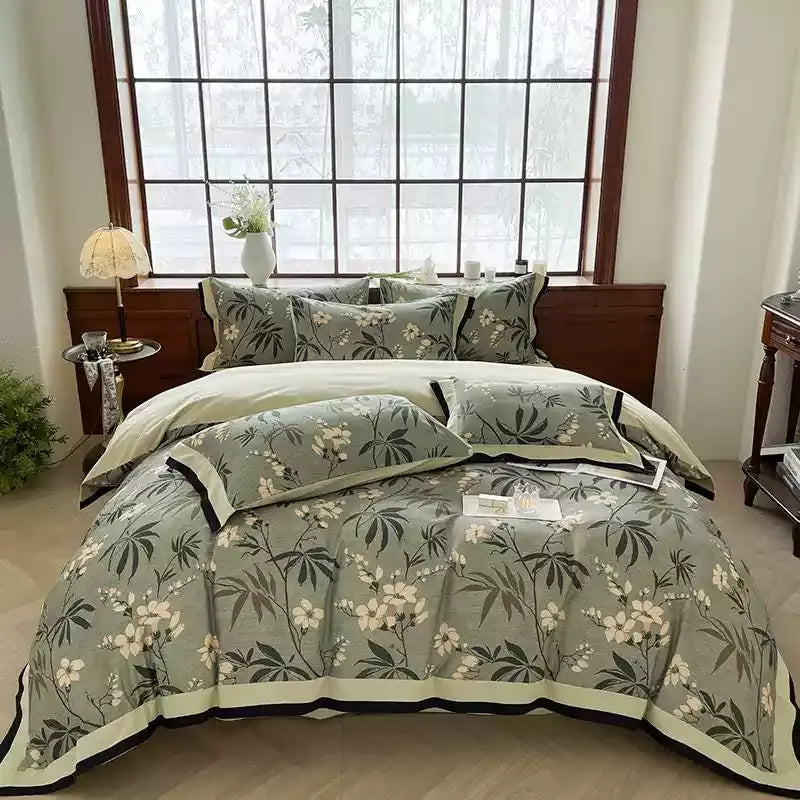 Bettwäscheset mit Blumenmuster aus gebürsteter Baumwolle (4-teilig)