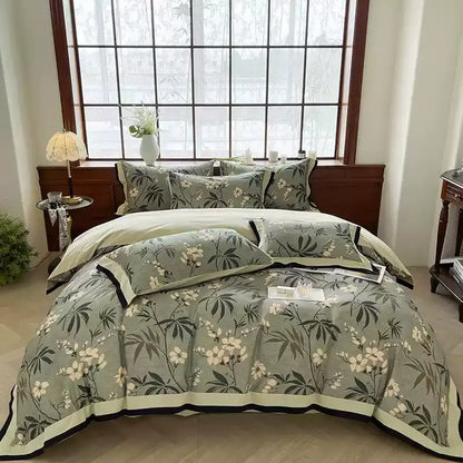 Bettwäscheset mit Blumenmuster aus gebürsteter Baumwolle (4-teilig)