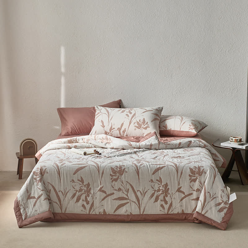 Doppellagige Baumwollgaze-Bettwäsche mit Jacquard-Blattmuster