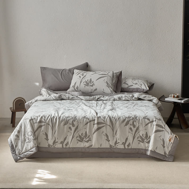Doppellagige Baumwollgaze-Bettwäsche mit Jacquard-Blattmuster