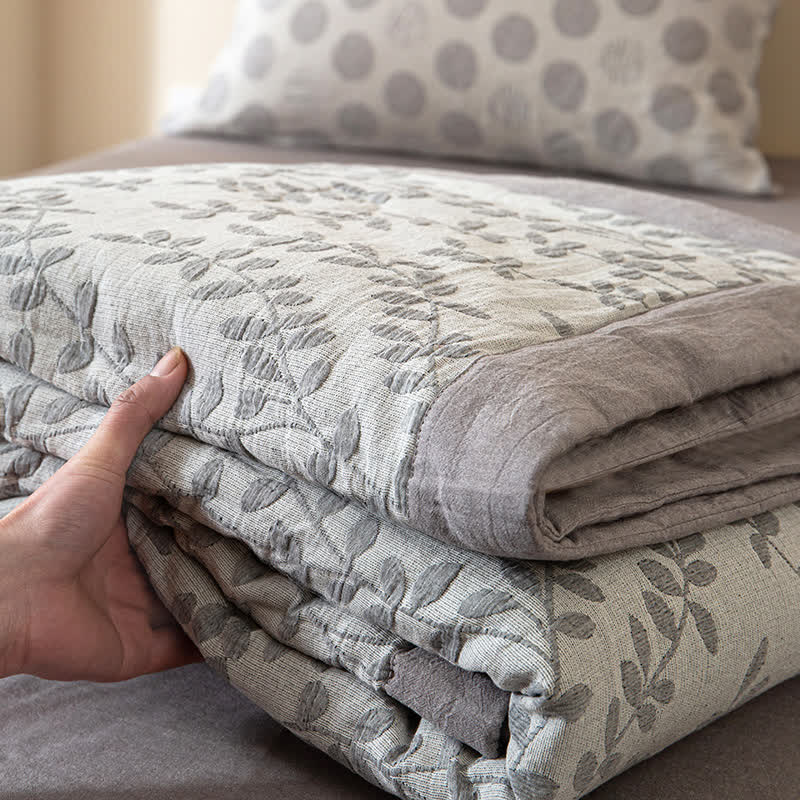 Dreilagige Baumwollgaze-Bettwäsche mit Jacquard-Blattmuster