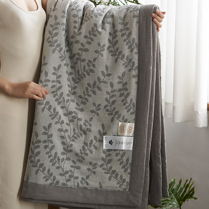 Dreilagige Baumwollgaze-Bettwäsche mit Jacquard-Blattmuster