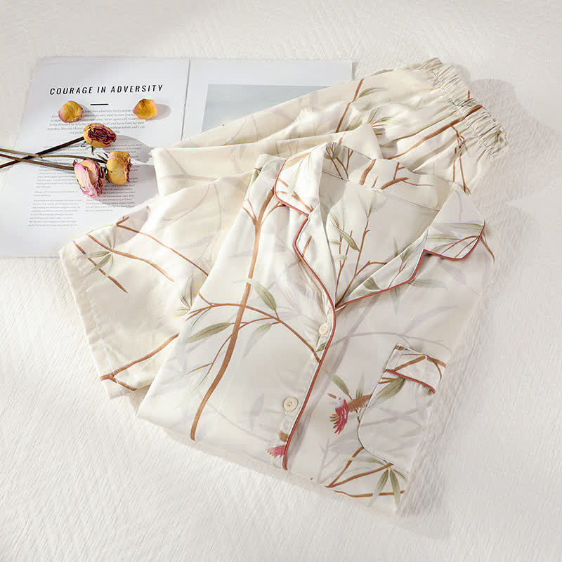 Atmungsaktives Pyjama-Set aus Satin mit langen Ärmeln