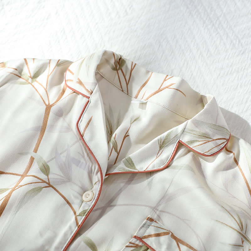Atmungsaktives Pyjama-Set aus Satin mit langen Ärmeln