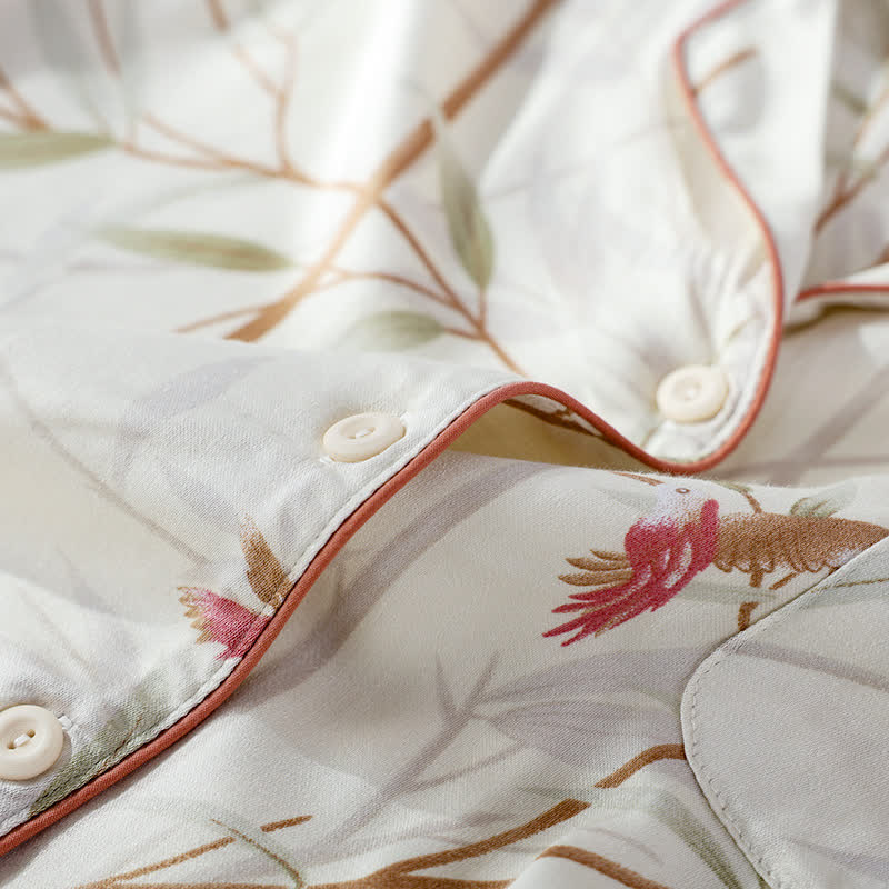 Atmungsaktives Pyjama-Set aus Satin mit langen Ärmeln