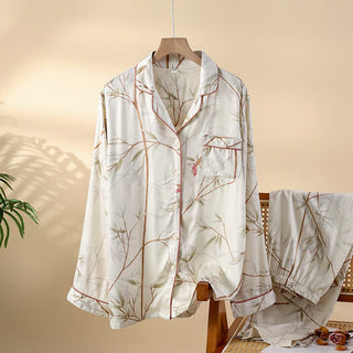 Atmungsaktives Pyjama-Set aus Satin mit langen Ärmeln