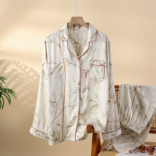 Atmungsaktives Pyjama-Set aus Satin mit langen Ärmeln