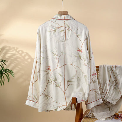 Atmungsaktives Pyjama-Set aus Satin mit langen Ärmeln