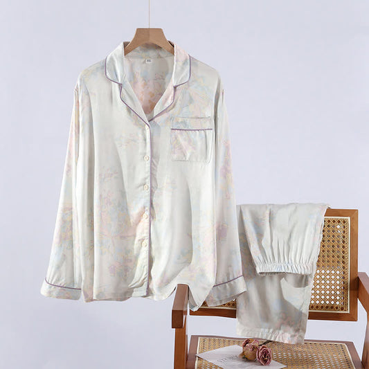 Einfaches, langärmliges, weiches Pyjama-Set aus Satin