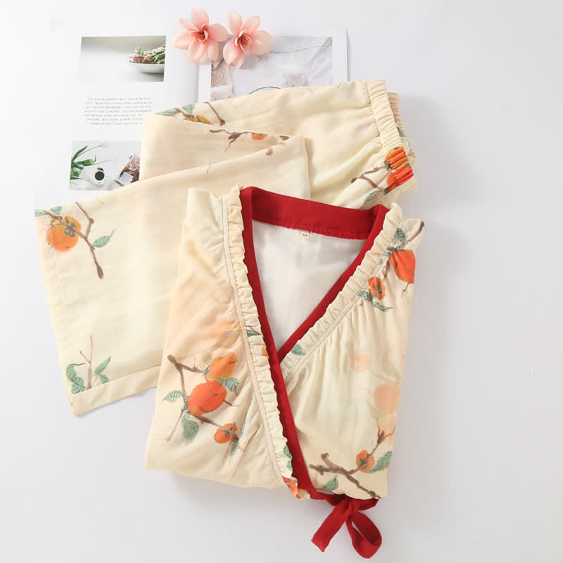 Bambusfaser-Garten-Persimmon-Pyjama-Set