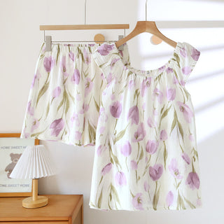 Atmungsaktives Pyjama-Set aus Baumwollgaze „Rural Tulip“
