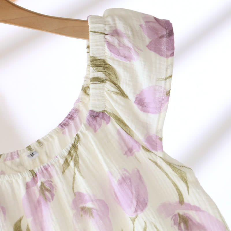 Atmungsaktives Pyjama-Set aus Baumwollgaze „Rural Tulip“