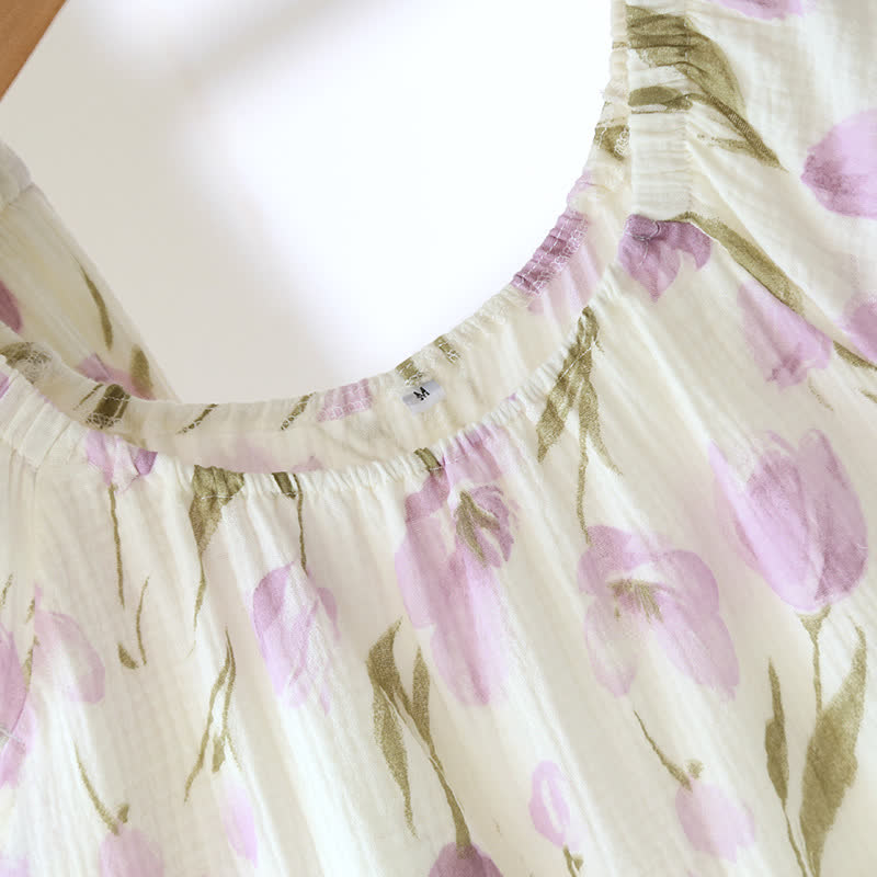 Atmungsaktives Pyjama-Set aus Baumwollgaze „Rural Tulip“