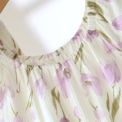 Atmungsaktives Pyjama-Set aus Baumwollgaze „Rural Tulip“