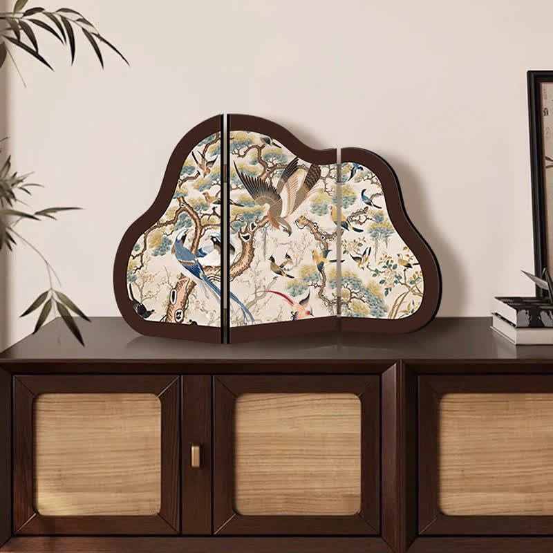 Faltbarer Bildschirm mit Blumenvogel-Motiv für den Schreibtisch