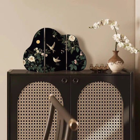 Faltbarer Bildschirm mit Blumenvogel-Motiv für den Schreibtisch