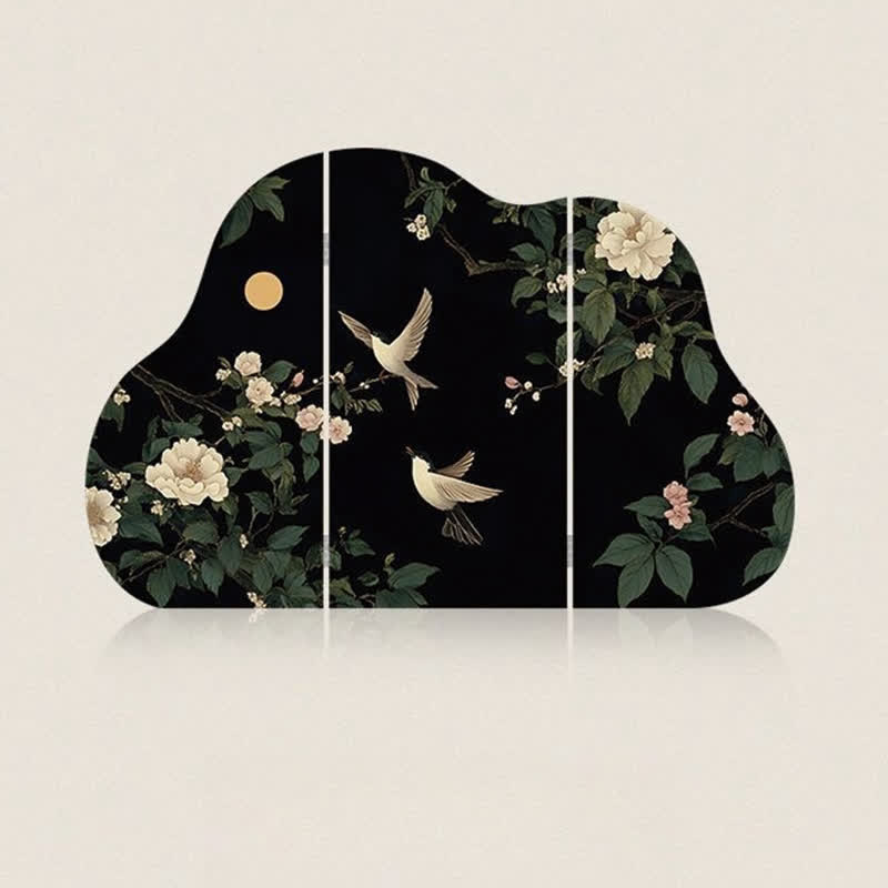 Faltbarer Bildschirm mit Blumenvogel-Motiv für den Schreibtisch