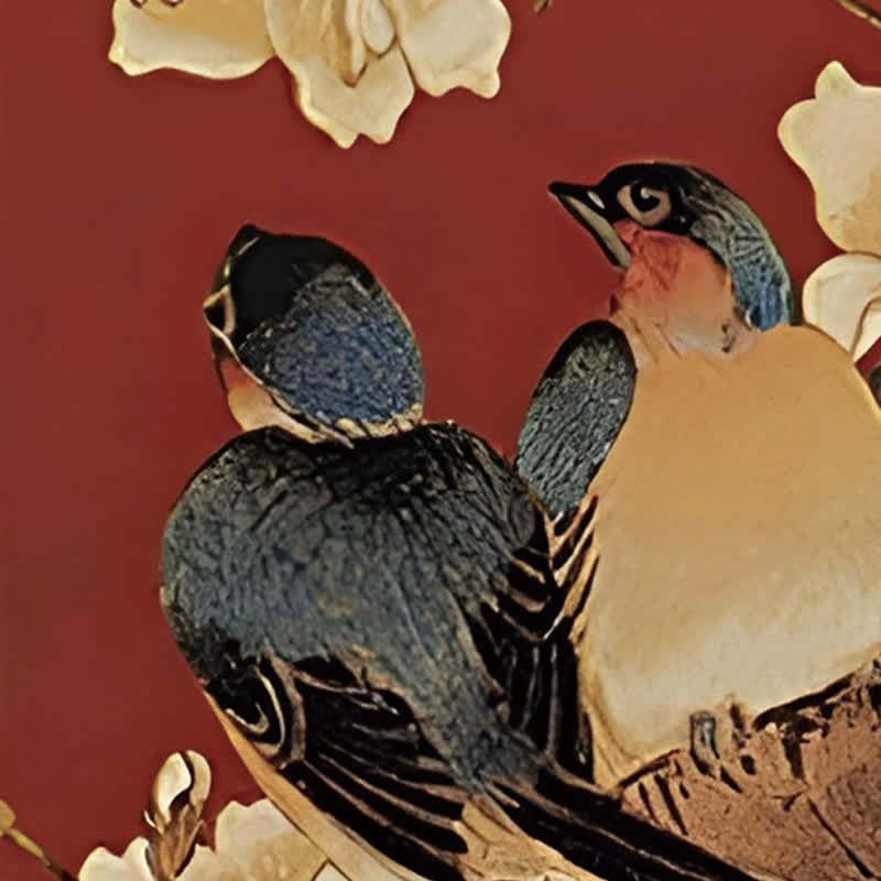 Faltbarer Paravent in Wolkenform mit Blumen- und Vogelmotiv