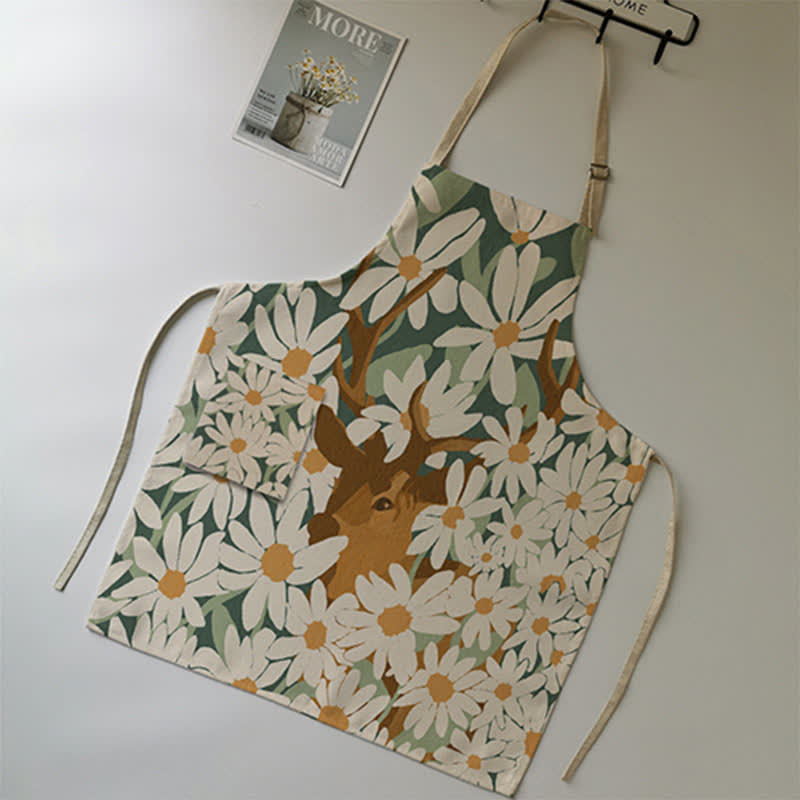 Vintage Baumwoll-Leinen-Schürze mit Gänseblümchen-Motiv