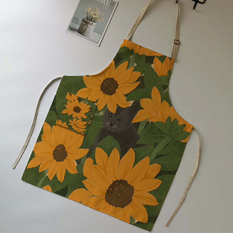 Vintage Baumwoll-Leinen-Schürze mit Gänseblümchen-Motiv