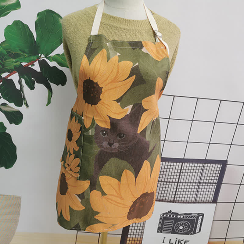 Vintage Baumwoll-Leinen-Schürze mit Gänseblümchen-Motiv