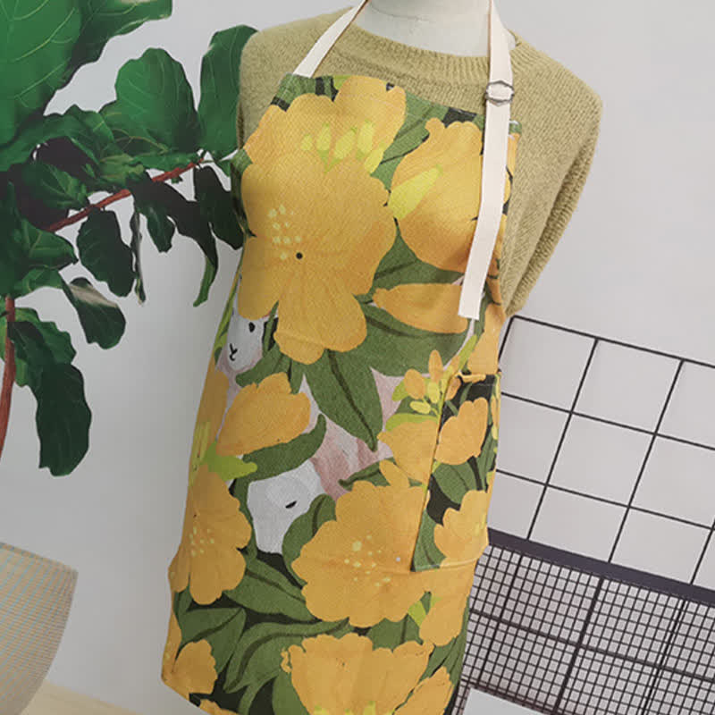 Vintage Baumwoll-Leinen-Schürze mit Gänseblümchen-Motiv