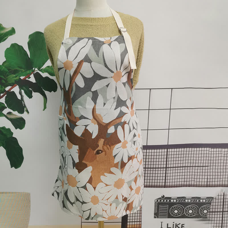 Vintage Baumwoll-Leinen-Schürze mit Gänseblümchen-Motiv