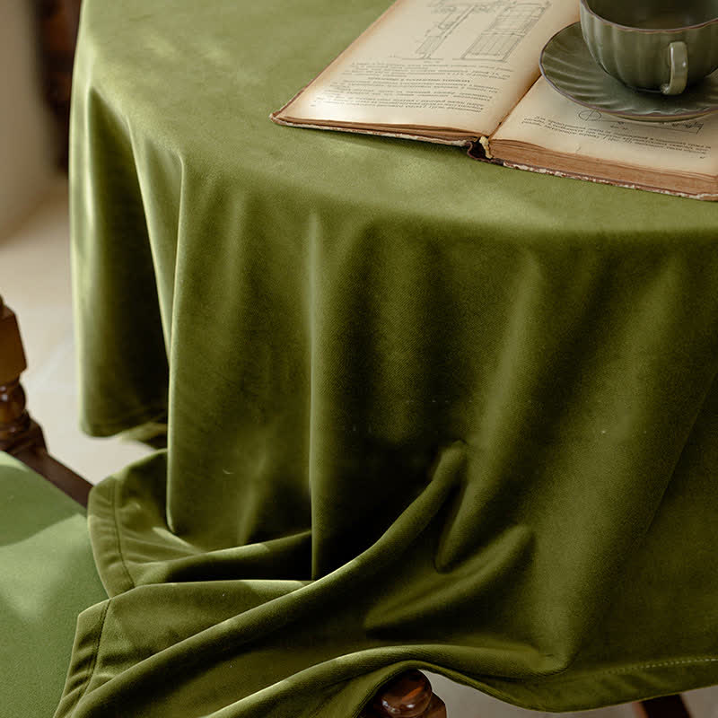 Französische Vintage-Tischdecke aus olivgrünem Samt