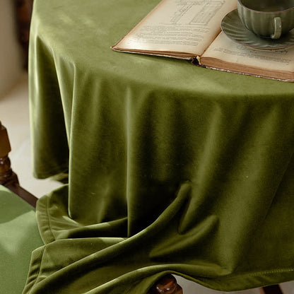 Französische Vintage-Tischdecke aus olivgrünem Samt