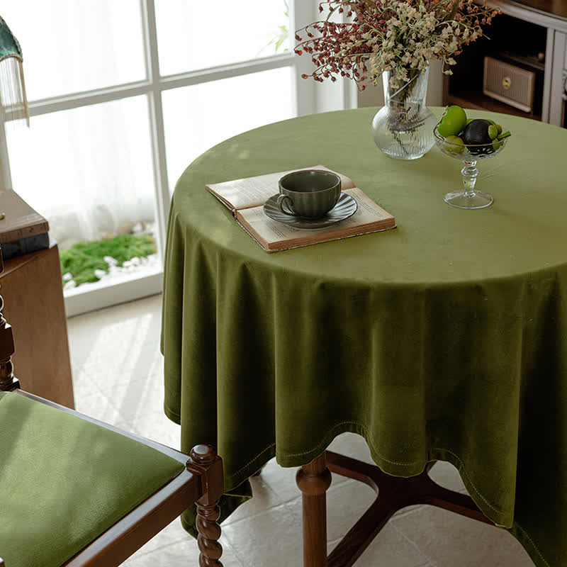 Französische Vintage-Tischdecke aus olivgrünem Samt - image 2