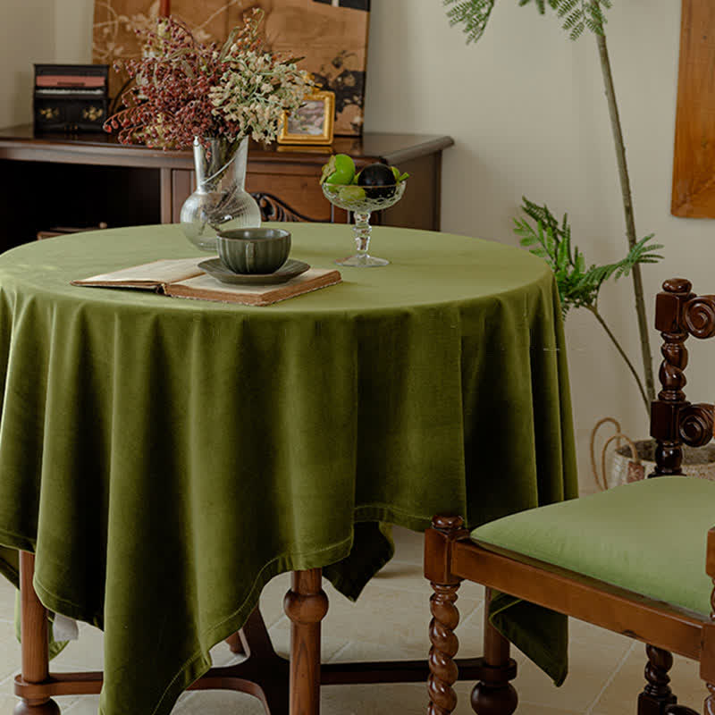 Französische Vintage-Tischdecke aus olivgrünem Samt - Runden - 180cm - image 0