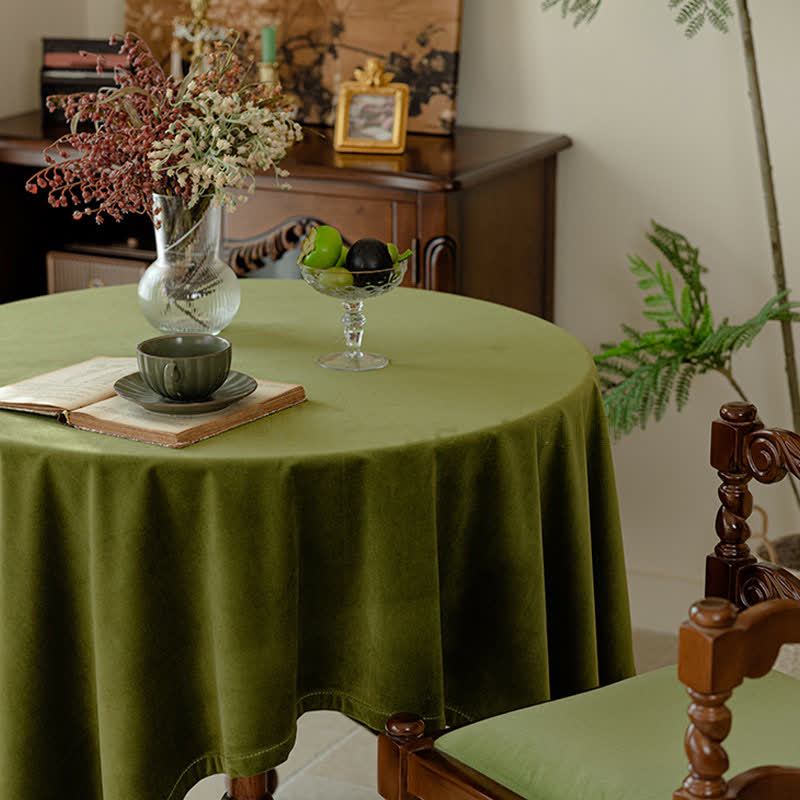 Französische Vintage-Tischdecke aus olivgrünem Samt