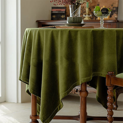 Französische Vintage-Tischdecke aus olivgrünem Samt