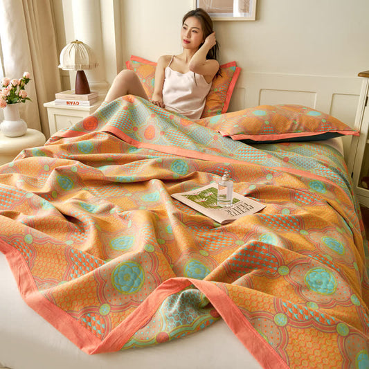 Wendbare Vintage-Steppdecke aus Baumwollgaze und Jacquard